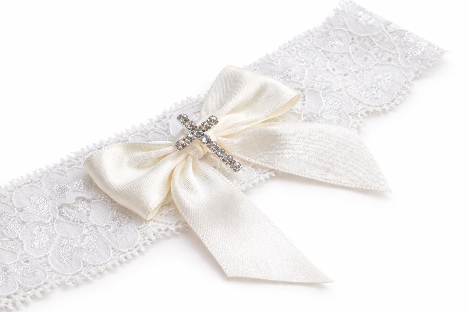 Soft Ivory Baby Headband w/ Bow & Cross
